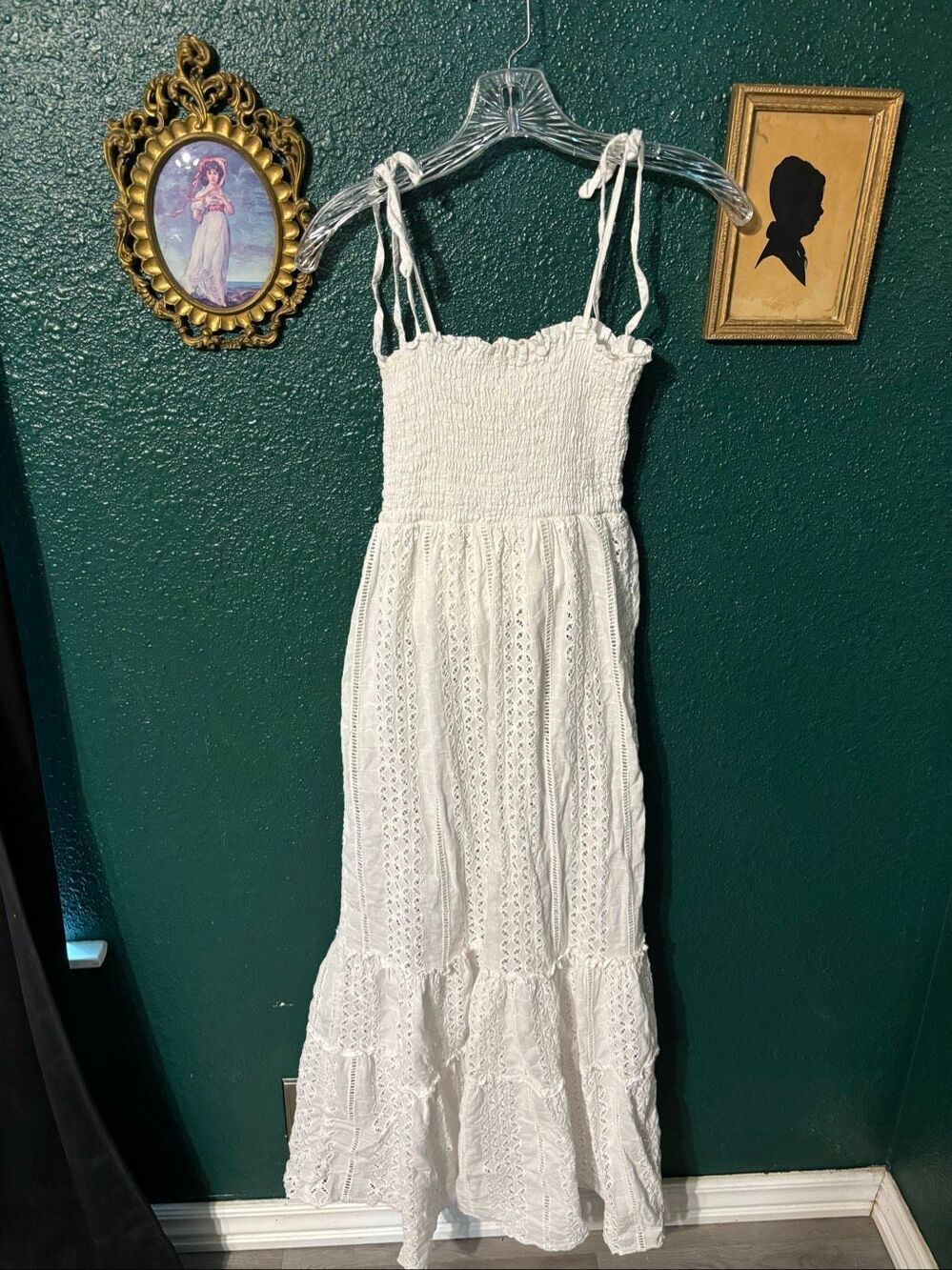 Elan White Eyelet Midi Dress Sz Medium